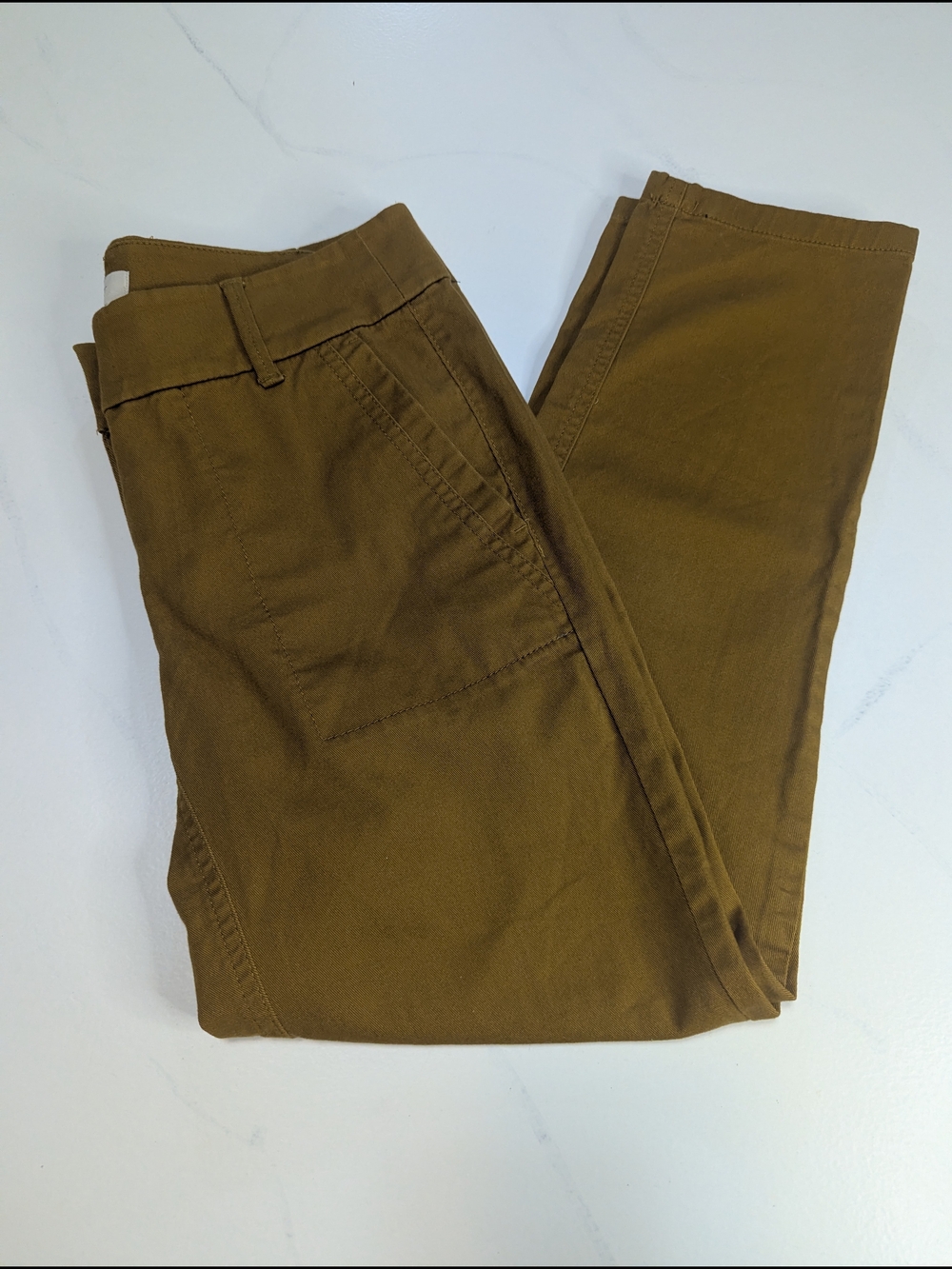 LOFT Modern Roll Cuff Chino Ankle Pants, Straight Leg in Mustard Brown, Size 2